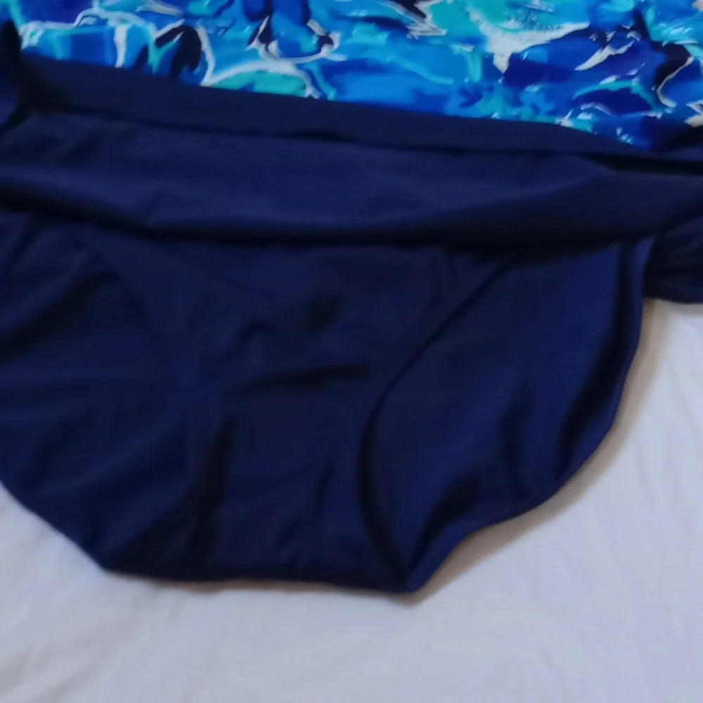 Calypso Cove Floral Skirted One-Piece Swimsuit Tankini Style NWT 20W Blue - Picture 9 of 12